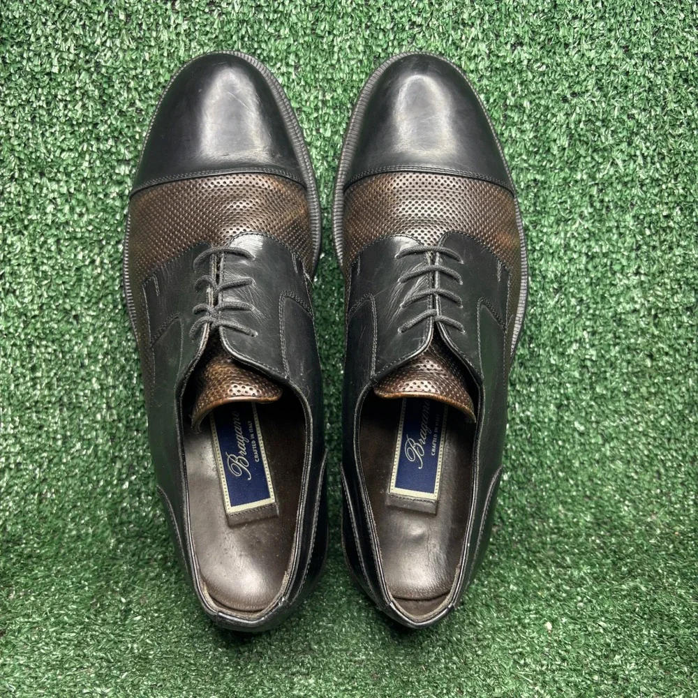 Bragano Perforated Cap Toe Leather Lace Up Oxford Dress‎ Shoes Black Mens 9.5 M